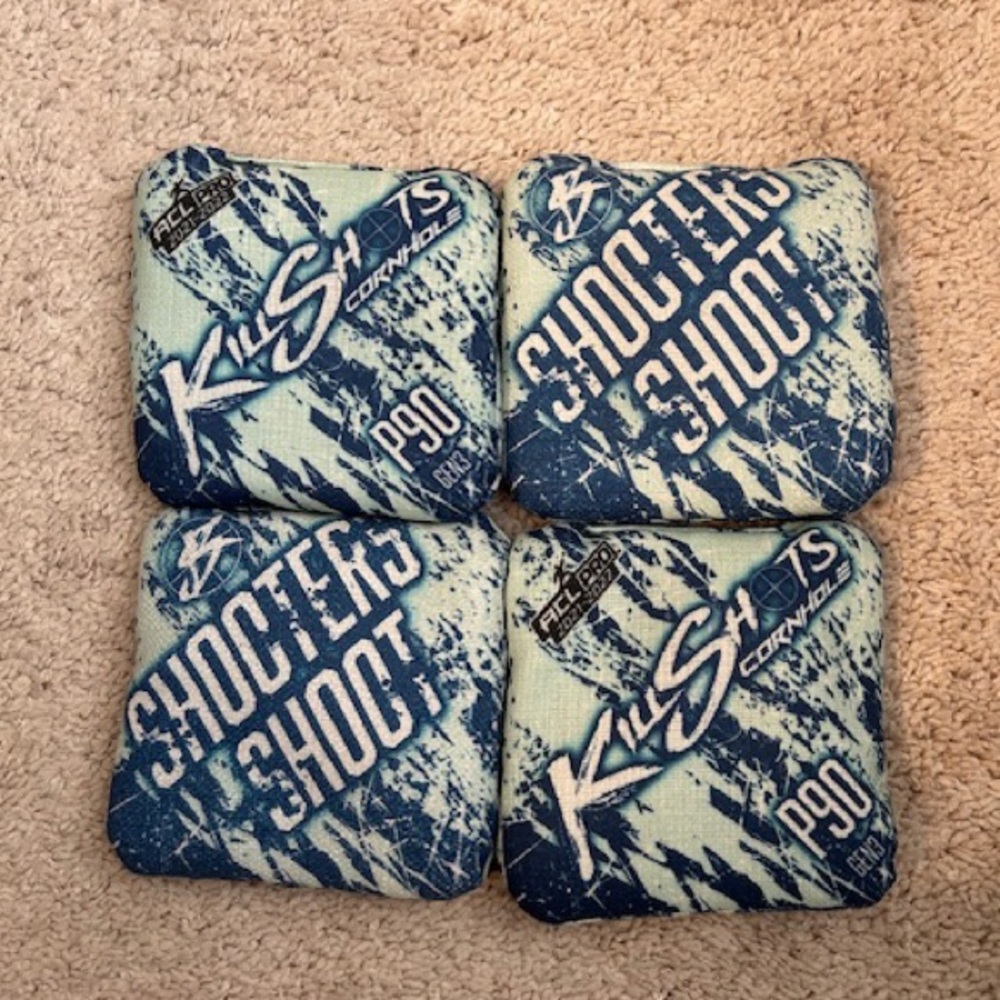 Shooters Shoot P90 Gen 3Cornhole Bags in blue/teal ACL Stamp 2021-2022
